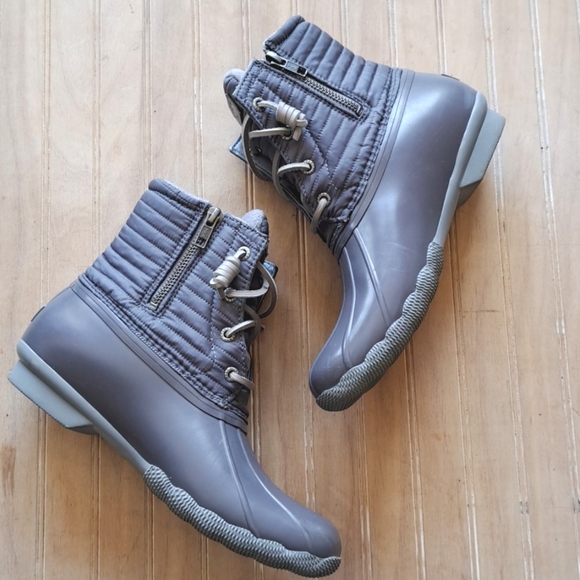 Sperry Saltwater Nylon Duck Boots Gray Quilted Water Resistant Snow Rain - Picture 9 of 11